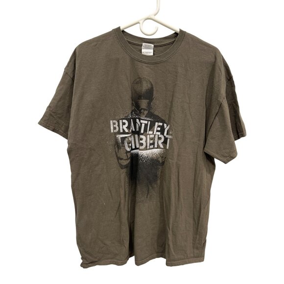 Gildan Brantley Gilbert 2013 Tour T Shirt Mens XL Short Sleeve Graphic Tee Olive - Picture 1 of 7